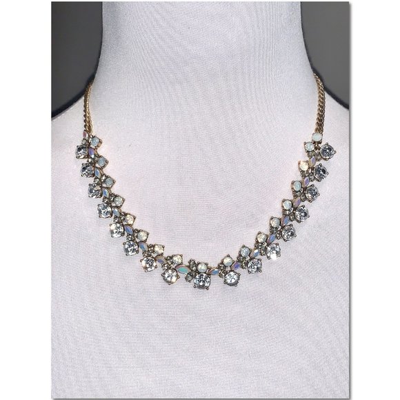 J. Crew Crystal and Opal Cluster Statement Necklace EUC - Picture 2 of 9